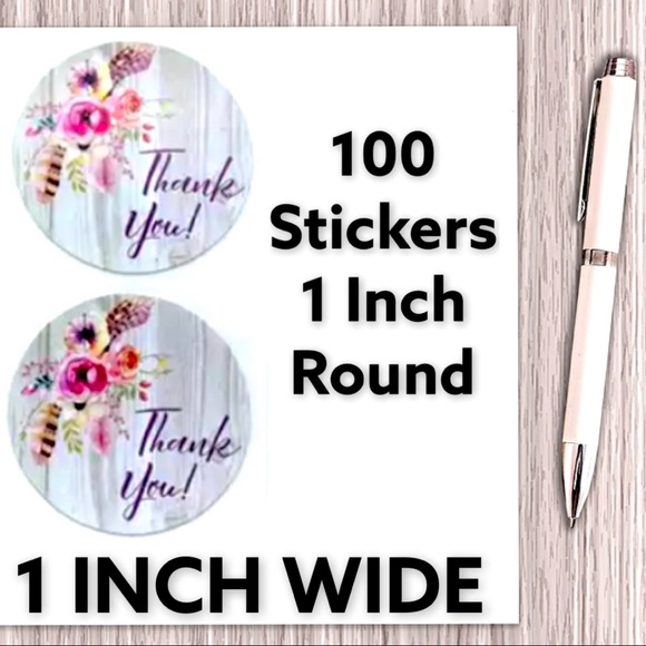 100 Boho Thank You Stickers 1” Round CLEARANCE - Picture 3 of 4